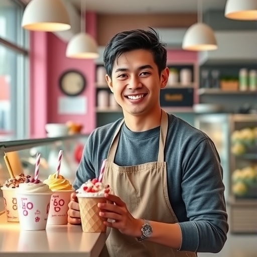 年輕創業家在冷凍優格店管理庫存