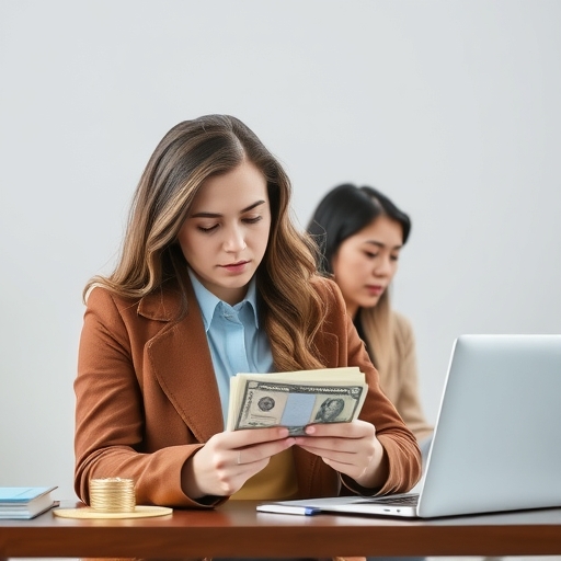 年輕專業人士在辦公室中困擾著財務問題