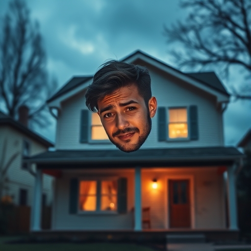 一位年輕男子在房子前哭泣