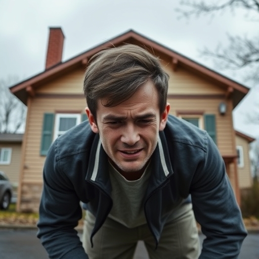 一位年輕男子在房子前哭泣