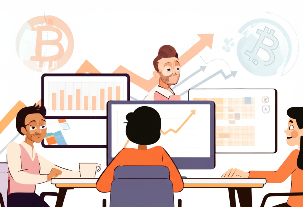 分析師樂觀預測比特幣反彈潛力的插圖,背景有上揚箭頭與圖表