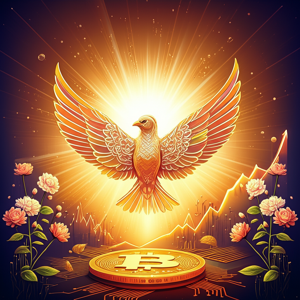 比特幣希望粉概念插圖,充滿希望與光芒的符號