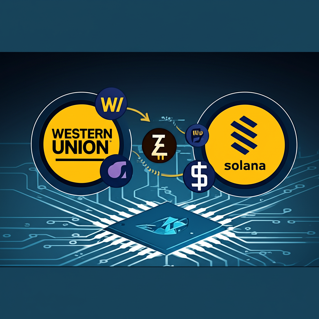 西聯匯款與 Solana 合作推出穩定幣的插圖,強調跨境支付效率
