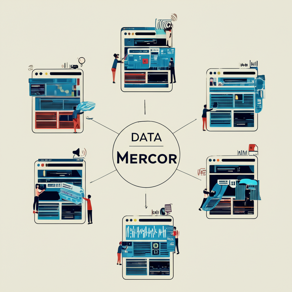 Mercor承包商網絡從網站、社群媒體和音訊等公開來源合作收集數據的插圖
