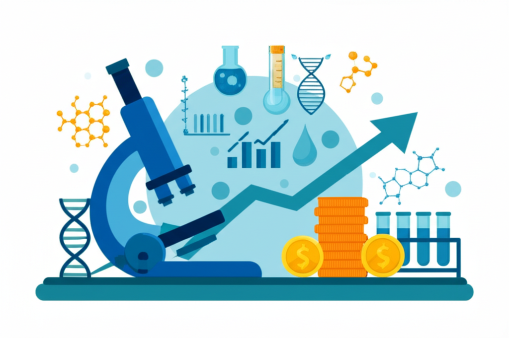生技產業活力插圖,象徵投資與創新元素