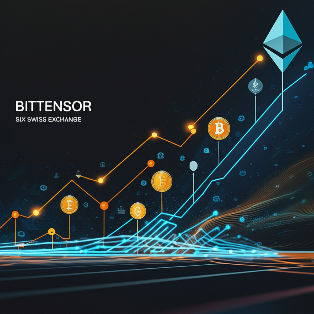 Bittensor ETP 在 SIX 瑞士交易所上市的插圖,展示數位資產與加密貨幣概念