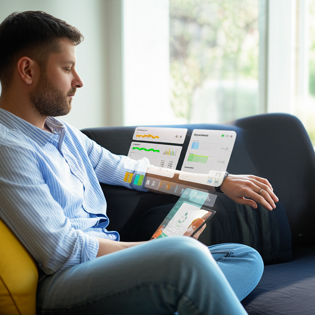 An image depicting a person interacting with wearable health devices while receiving personalized health suggestions from Bevel