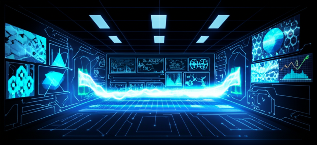 未來AI實驗室中先進機器學習模型與數據橋樑連接各種來源的插圖