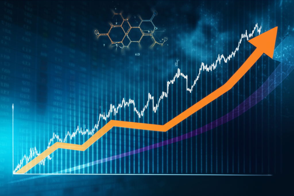 製藥公司股價大幅上漲的股票市場圖表概念圖