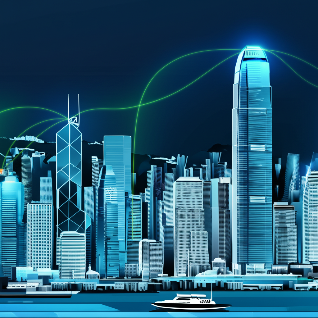 香港作為數位資產中心,充滿活力金融活動與加密貨幣交易的插圖