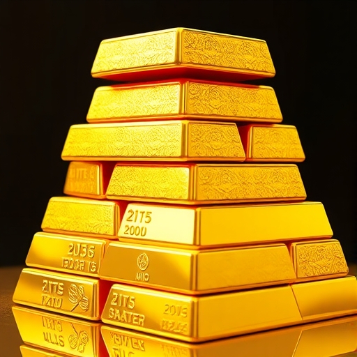 一堆黃金條高高疊放