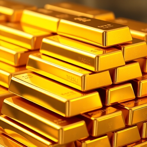 一堆黃金條高高疊放