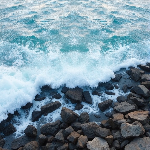 浪在岩石岸邊拍打
