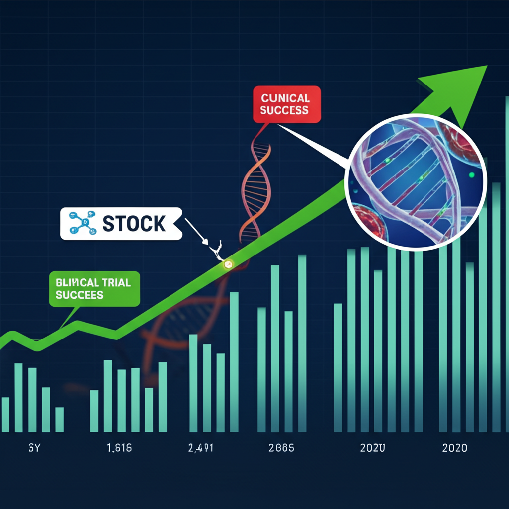 股票走勢圖插圖,強調生技股上漲趨勢與臨床試驗成功