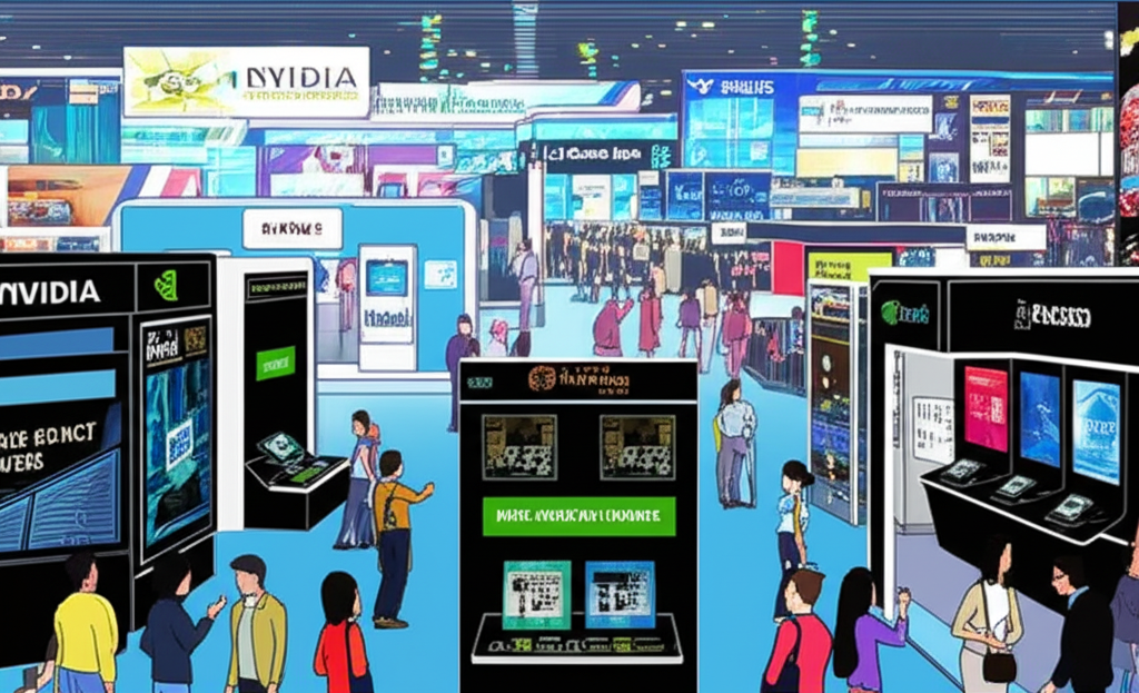科技樞紐熱鬧場景,NVIDIA與Intel展示最新AI晶片競爭市場插圖