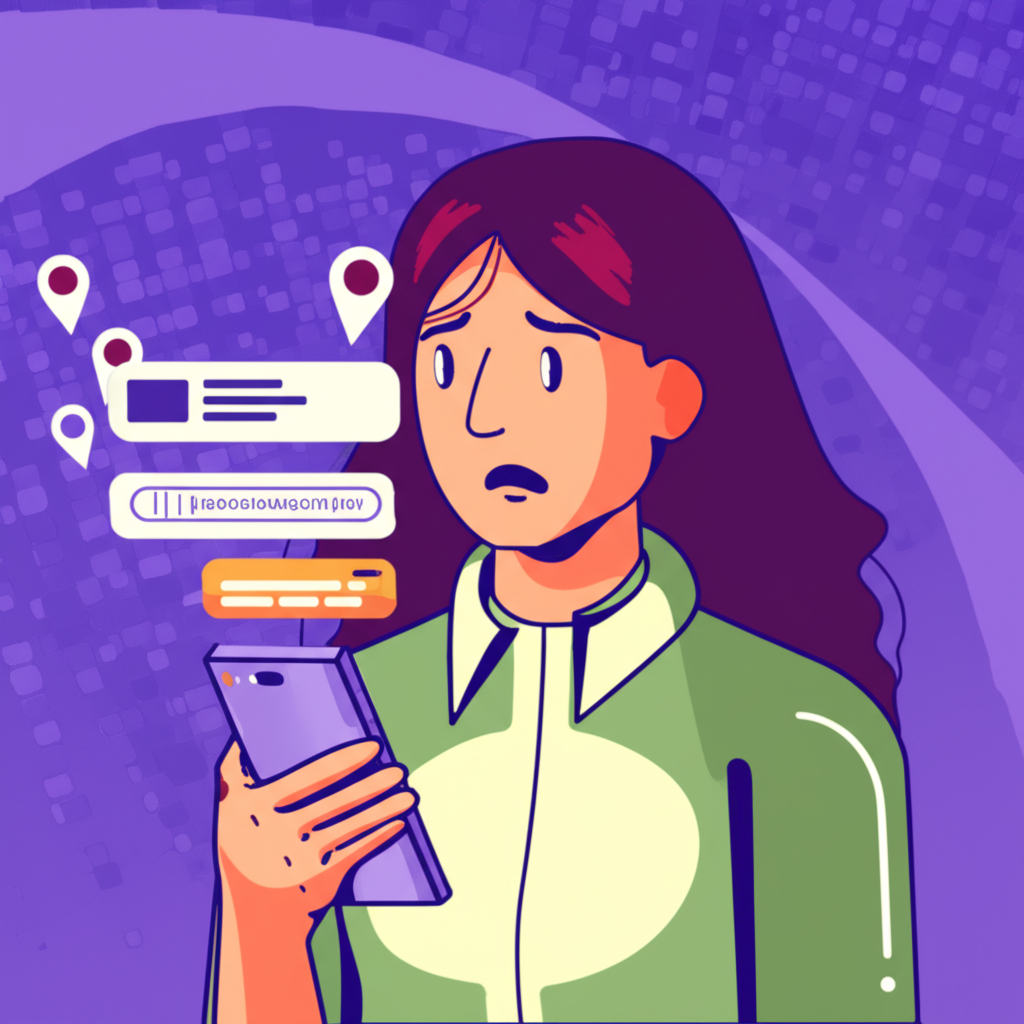 illustration of a worried customer looking at their phone with personal data risks