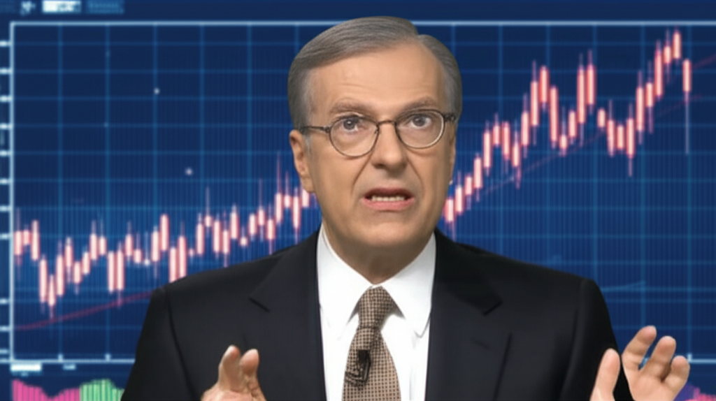 代表瑞·達利歐警告AI市場風險的圖像,背景有圖表