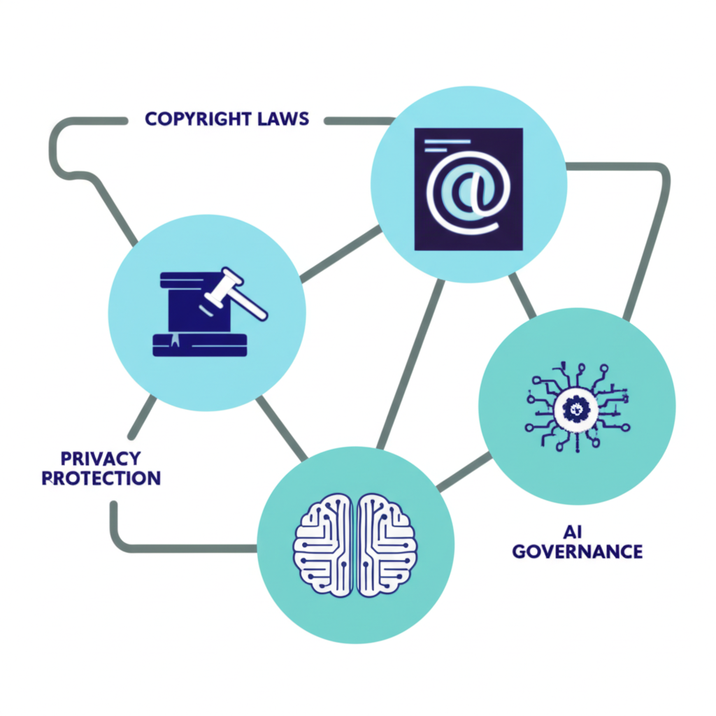 數據獲取中涉及隱私保護、版權法規和負責任AI治理的倫理與法律考量插圖