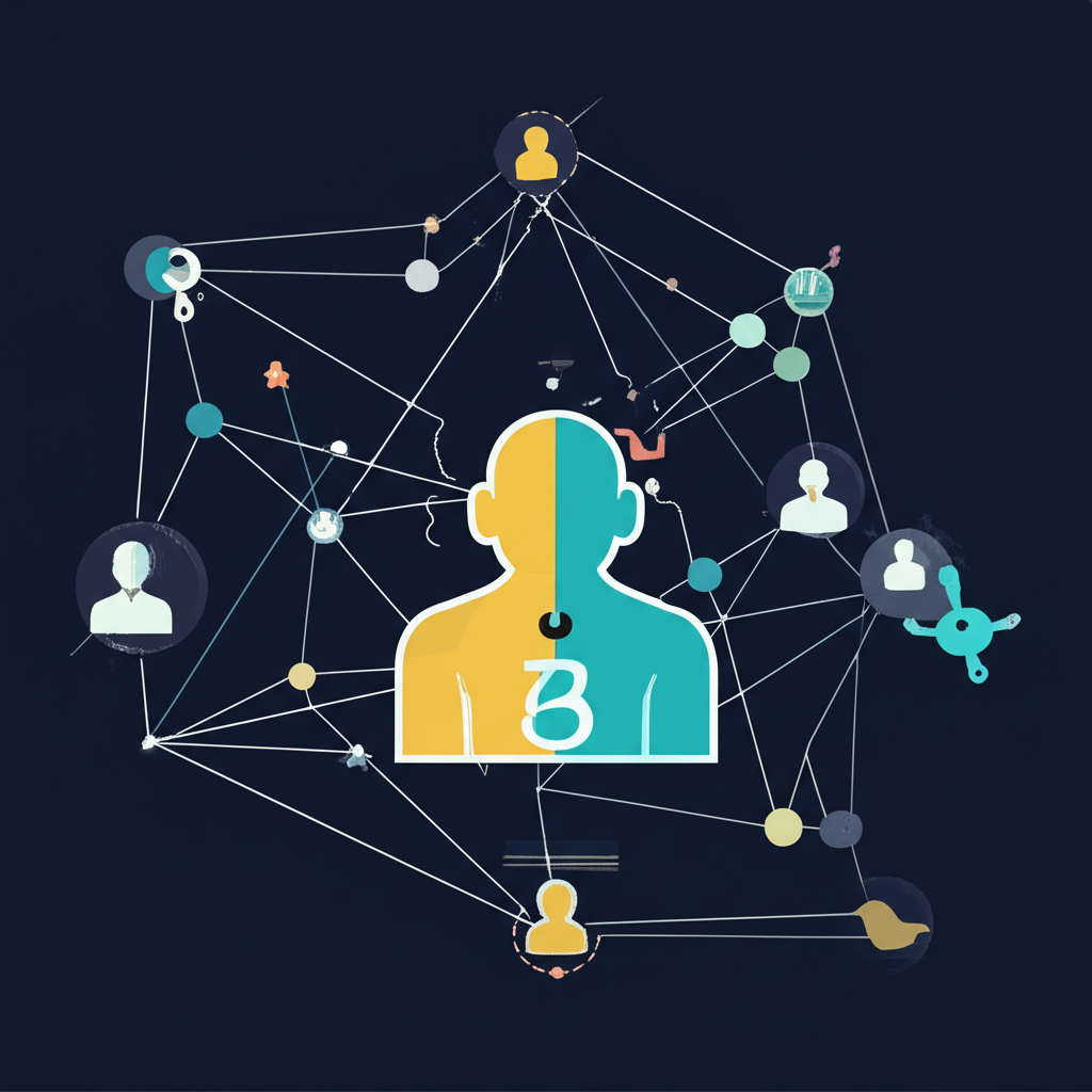 Web3原則的創意視覺化,強調去中心化、使用者數據擁有權與自我主權身份