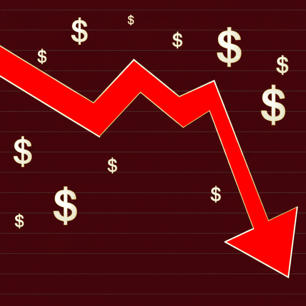 SUI代幣價格急挫的數位圖表顯示向下趨勢與美元符號