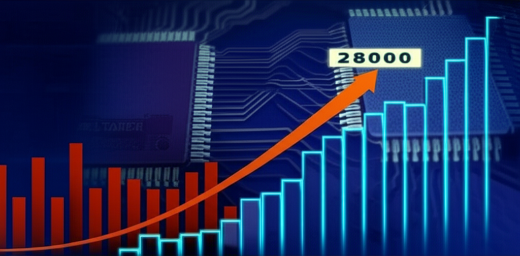 台灣股市達到歷史新高,加權指數突破28000點,由半導體股票帶動