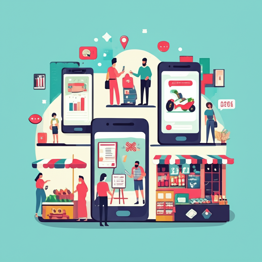 新興市場行動應用滲透日常生活插圖,強調其對消費者行為的影響