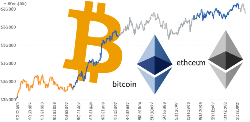 比特幣與以太幣價格走勢關係圖示