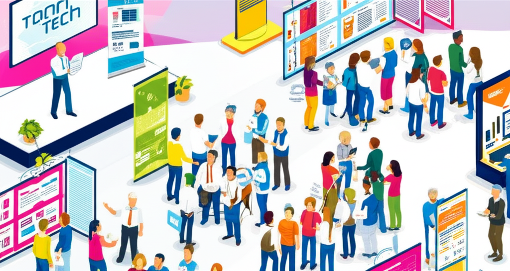 TechCrunch Disrupt 科技會議現場，參與者熱烈討論新創與創新