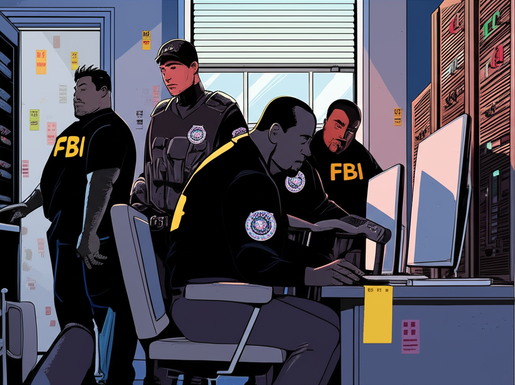 聯邦調查局與網路安全和基礎設施安全局探員調查國會預算辦公室網路攻擊場景的插圖