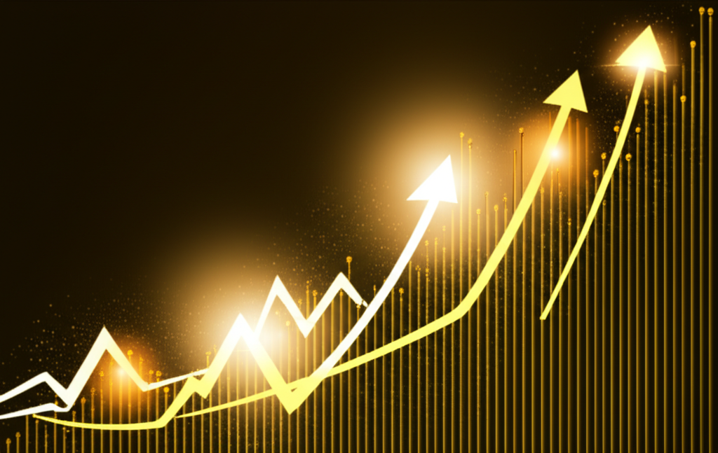 未來感十足的比特幣圖表,呈現樂觀向上趨勢與數位黃金象徵元素