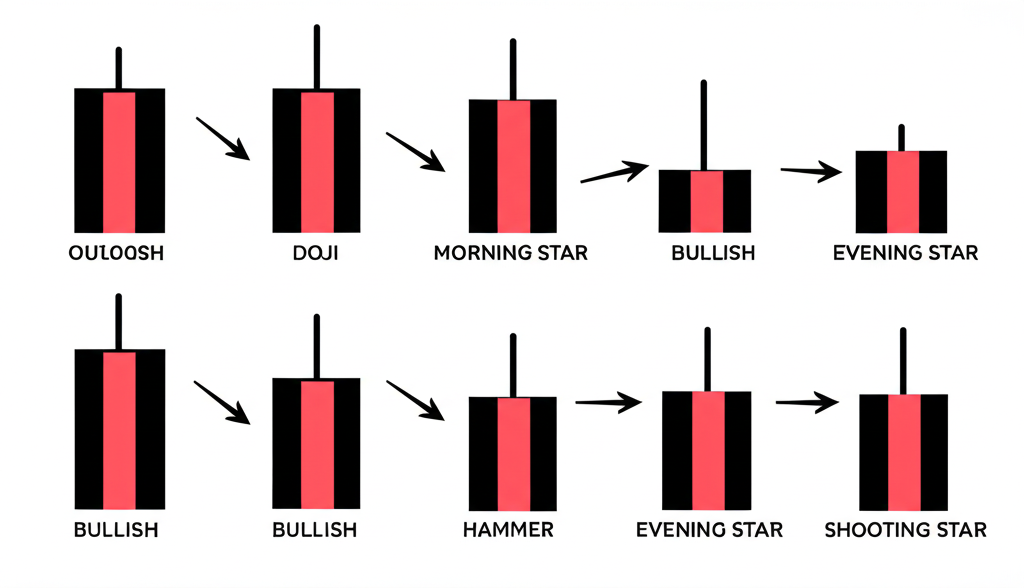 K線圖模式插圖，展示其在加密貨幣交易中預測價格走勢的重要性