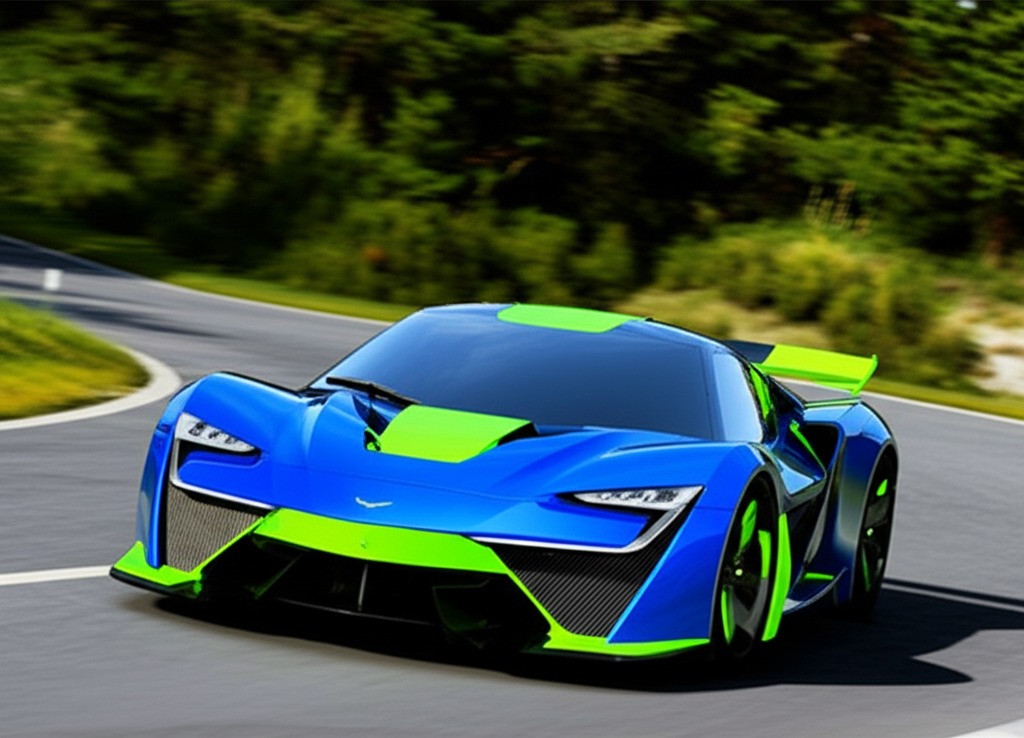 Tesla Roadster 2 未來感電動跑車在風景道路上展現高性能設計