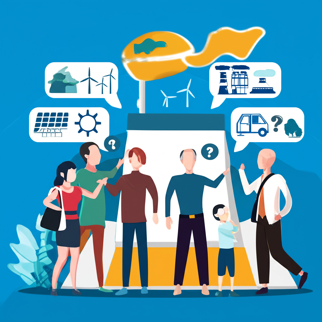 台灣能源政策辯論與核電安全疑慮插圖，顯示民眾討論政策與公共安全