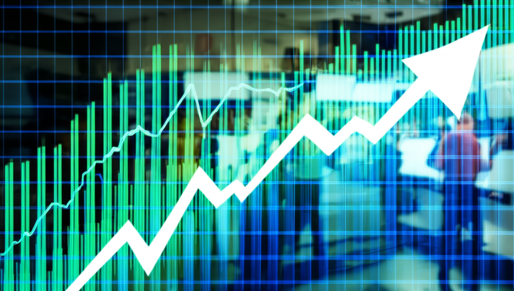 美股市場 AI 概念股興起的興奮氛圍，圖表顯示上漲的插圖