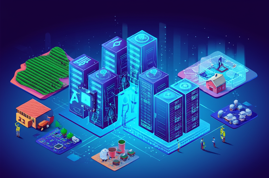 台灣經濟的活力圖像，展現科技進步與多元產業如AI伺服器和傳統領域的韌性發展