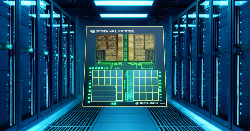 Blackwell平台展示強大GPU與先進記憶體架構的未來感資料中心插圖
