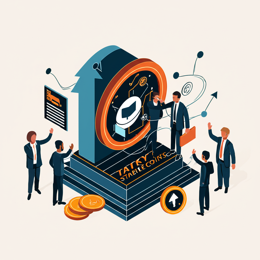 An illustration depicting the Canadian government taking decisive steps towards stablecoin regulation with a focus on financial stability and innovation