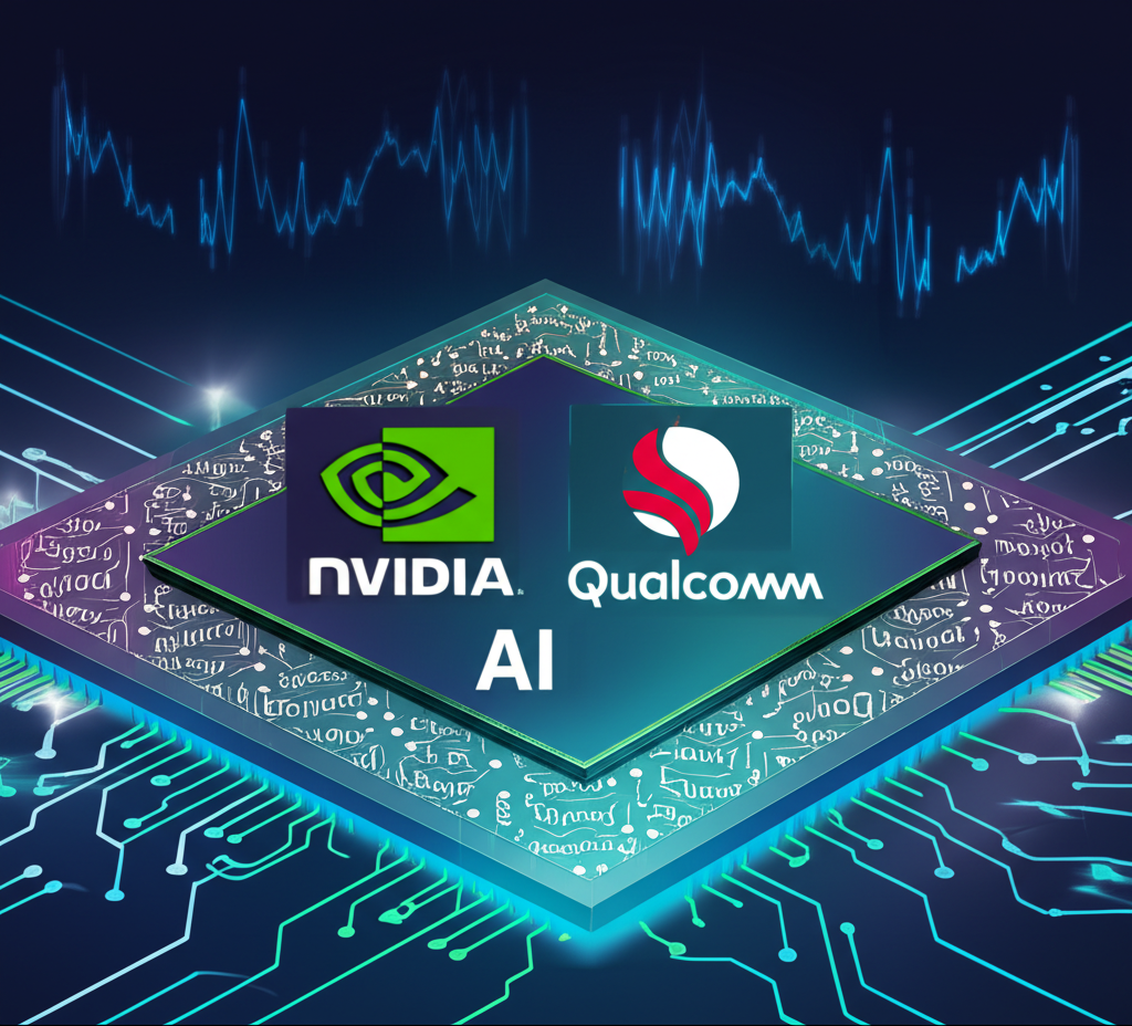 illustration showcasing the partnership between NVIDIA and Qualcomm, highlighting their technologies in <a href=