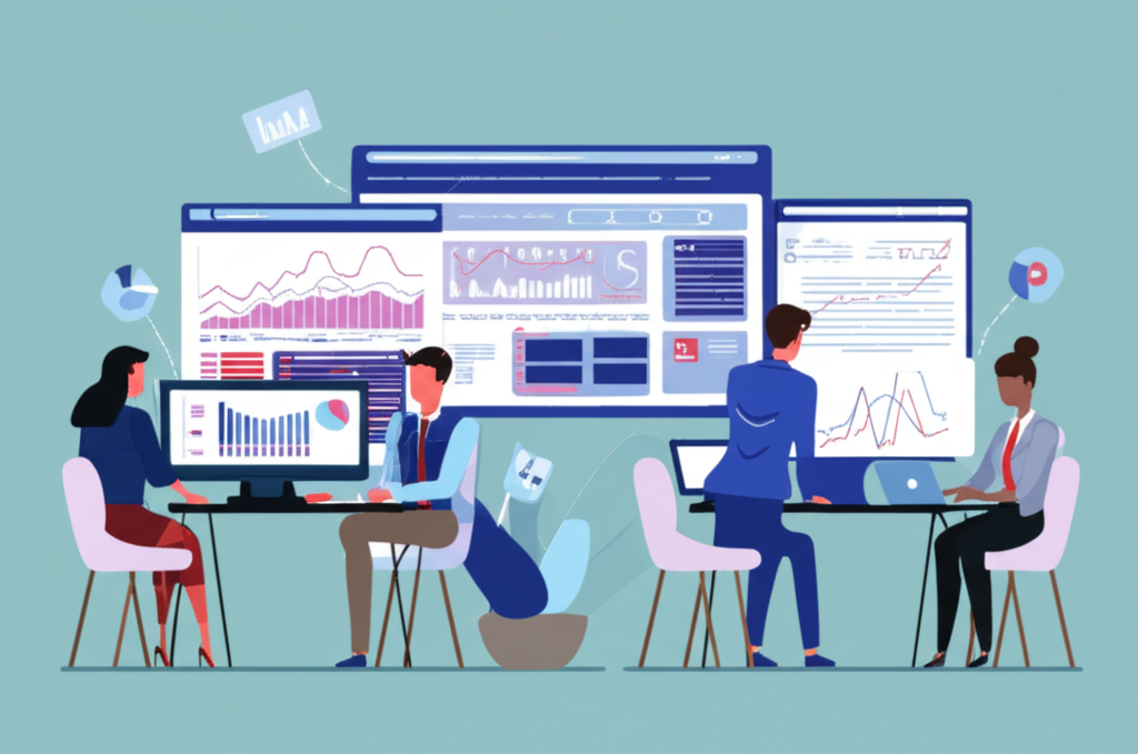 華爾街分析師分析科技公司股票報告的插圖