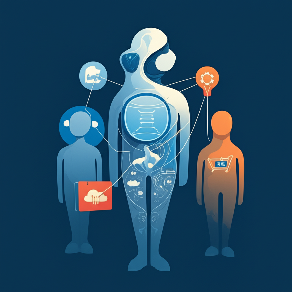 七巨頭科技巨頭的插圖,展示各自產業的特徵