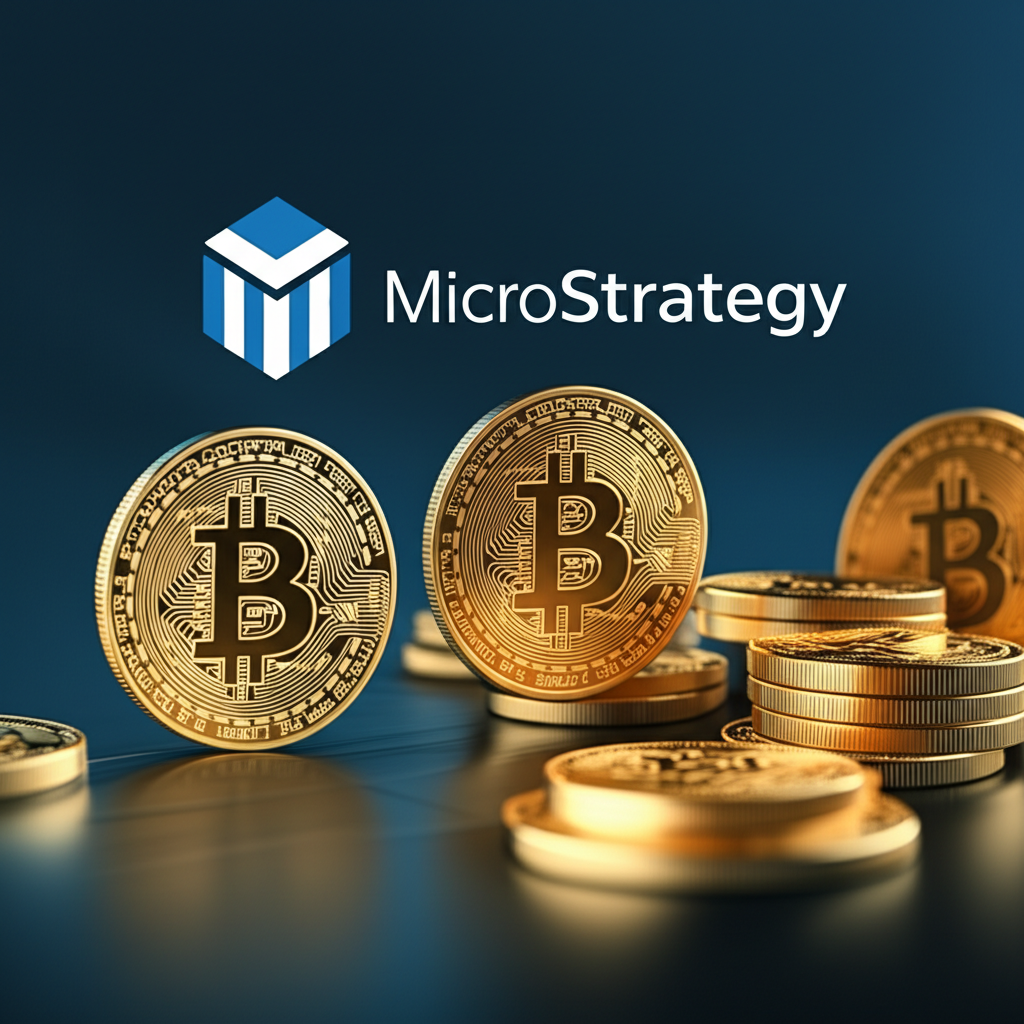 MicroStrategy 標誌與比特幣符號的投資策略插圖