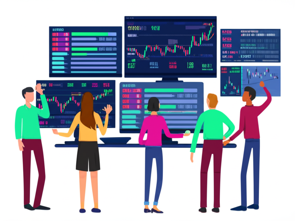 加密貨幣市場趨勢插圖，顯示交易員分析數據圖表與市場情緒