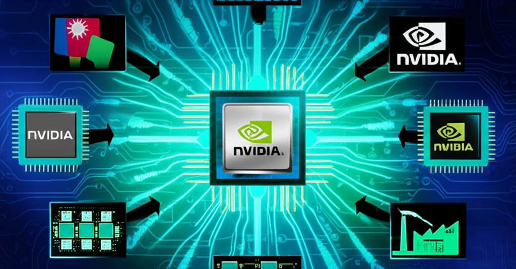 AI伺服器需求強勁的圖像，突出輝達與台灣製造商如緯創、廣達等科技公司的合作與影響