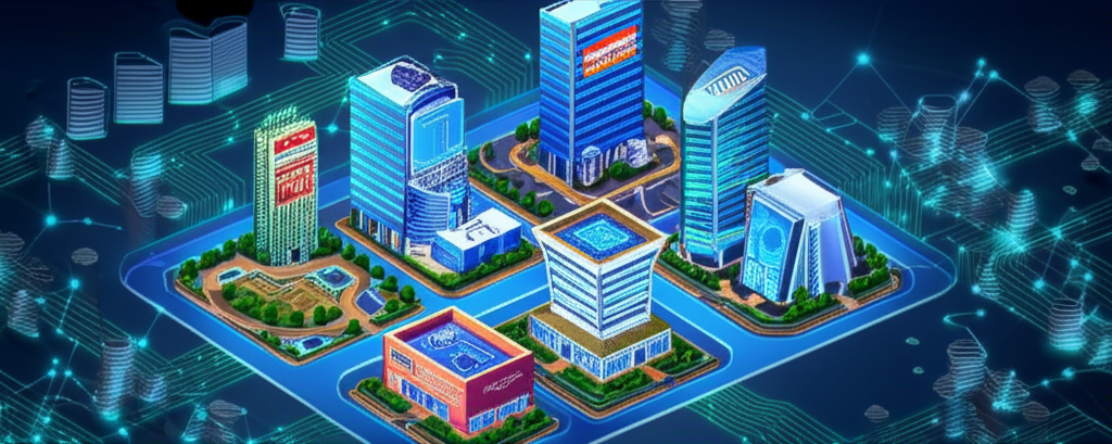 illustration of a vibrant deep tech ecosystem emerging in India with major global tech companies collaborating with local startups