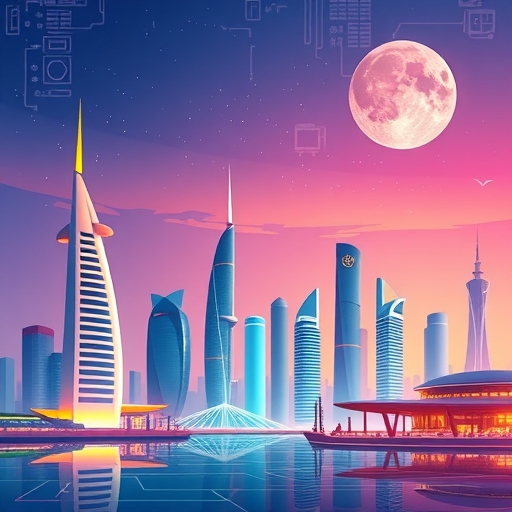 Abu Dhabi Global Market ADGM a key free trade zone attracting leading Web3 venture capital like Animoca Brands with advanced virtual asset regulation framework encouraging institutional investors illustration style