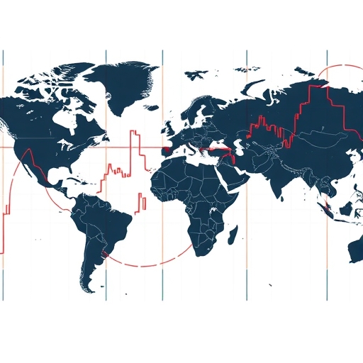 世界地圖插圖，顯示互聯經濟指標如利率圖表與<a href=