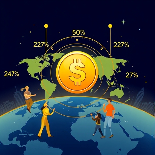 USDC 穩定幣實現即時全球支付的插圖，展示速度與 24/7 可用性，為多樣用戶強調效率與低成本