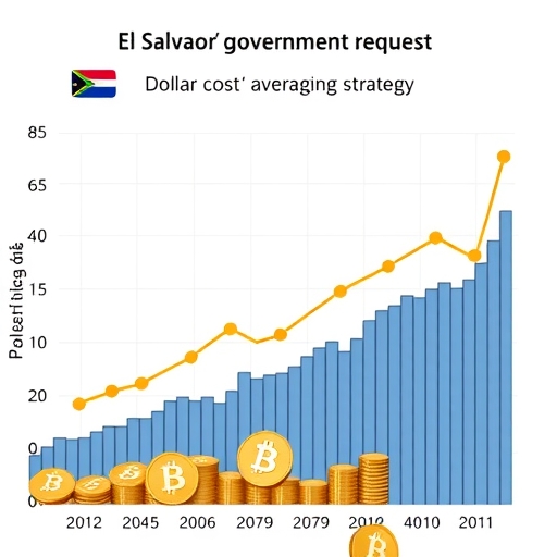 薩爾瓦多政府採用平均成本法策略定期購買比特幣,數位圖表顯示價格波動中持續購買,總統布克勒在社群媒體透明溝通