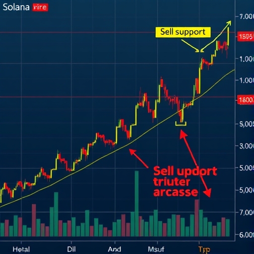 Solana價格圖表上跌破關鍵支撐線,引發技術崩盤與賣單觸發的插圖