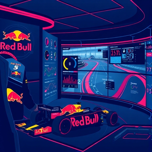 紅牛車隊工程師在控制室分析工作流程數據,將其視覺化為賽道與單圈時間,實現F1級效率